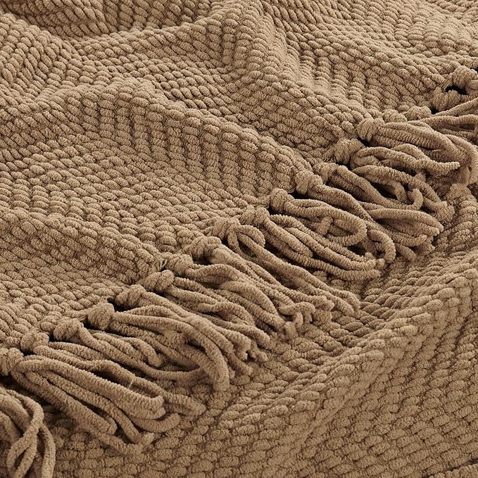 Home Soft Things Brown Throw Blanket Knitted Tweed Throw 60'' x 80'', Amphora, Super Soft Cozy Warm Comfortable Breathable Throw for Living Room Chair Couch Bed Sofa Bedroom Home Décor