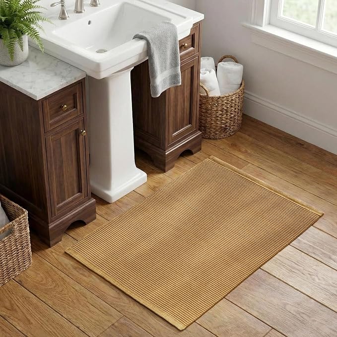 THE BEER VALLEY Woven Entryway Rug 2x3 Feet - Tan | Non Slip Kitchen Indoor Throw Door Mat for Bedroom, Washable Outdoor Low Pile Patio Orange Rugs