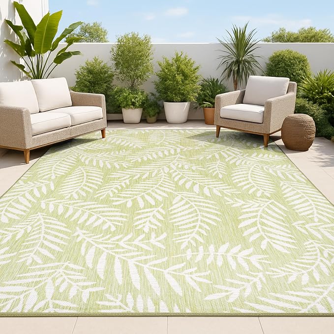 JONATHAN Y Palm Frond Indoor Outdoor Area Rug 3X5 Green/Cream, Nevis for Backyard, Patio, Porch, Easy-Cleaning, High Traffic, Pet-Friendly, Non-Shedding (SMB119D-3)