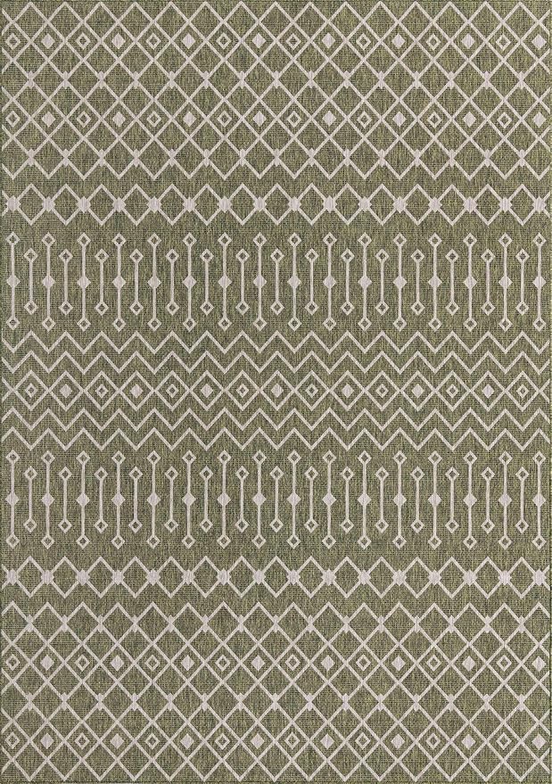 Unique Loom Outdoor Trellis Collection Area Rug - Tribal Trellis (10' x 14' 1" Rectangle, Green/ Natural)