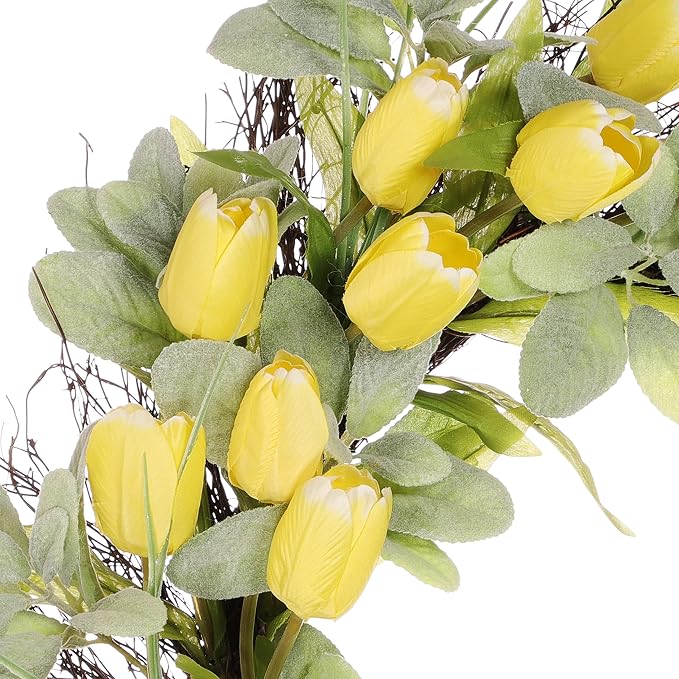 24" Artificial Tulip Floral Spring Wreath with Green Leaves