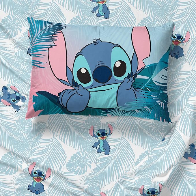 Jay Franco Kids Sheet Set with Fitted, Flat Sheets & Pillow Cover - Ultra-Soft Bedding with Pillowcase for Room Decor, Teal - Lilo & Stitch, 3 Piece Twin