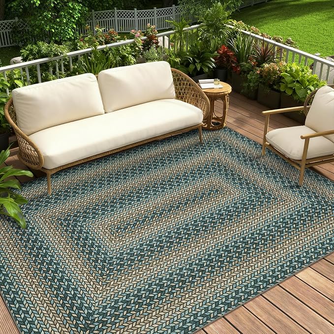 GarveeHome 5x7 Washable Rug for Bedroom Braided Easy Jute Living Room Rugs | Non Slip Modern Neutral Bordered Stain Resistant Indoor Throw Carpet for Nursery Kitchen Dining Room Entryway, Slates