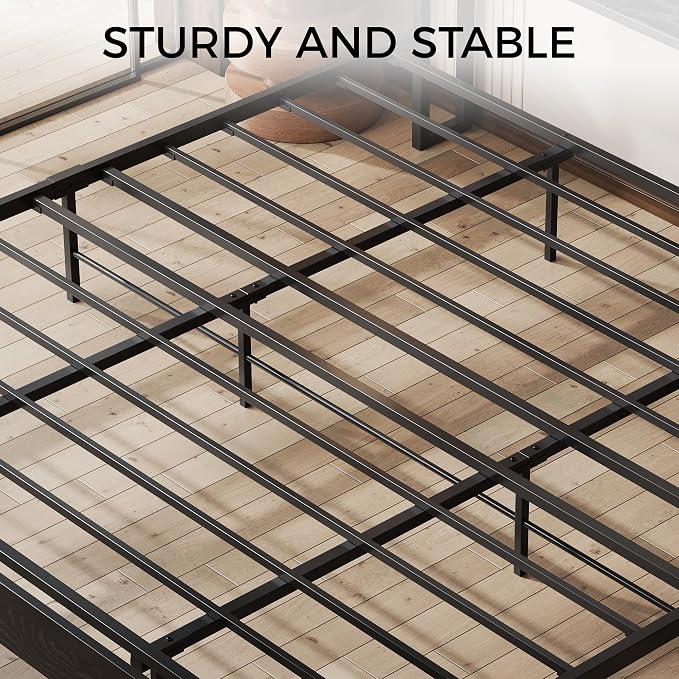 LIKIMIO King Size Bed Frame with 2-Tier Storage Shelf Headboard | Dark Wood Platform Bed, Camas King with Strong Metal Supports, Sturdy, Noise-Free, No Box Spring Needed, Black