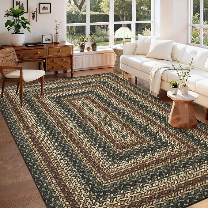 GarveeHome Washable 4x6 Area Rug Living Room Modern Easy Jute Area Rugs | Non Slip Stain Resistant Braided Living Room Throw Carpet Low Pile Easy Jute Rugs for Bedroom Kitchen,Rust