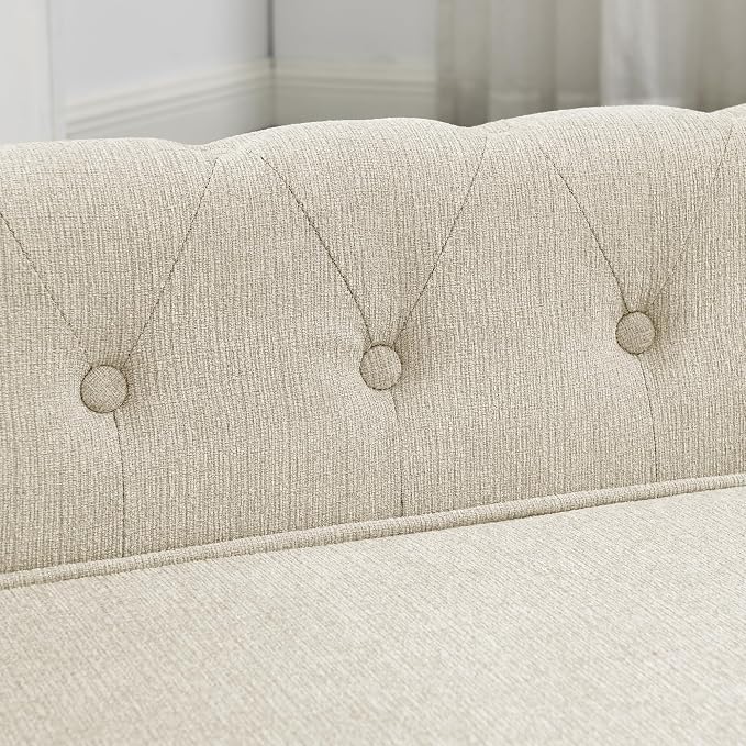 38.9" Upholstery Elevated Dog Sofa with Button‑Tufted Backrest & Rolled Armrests, Pet Couch Bed with Removable Soft Cushion, Comfy Modern Deep Seat Raised Dog Bed for Living Room, Bedroom, Beige