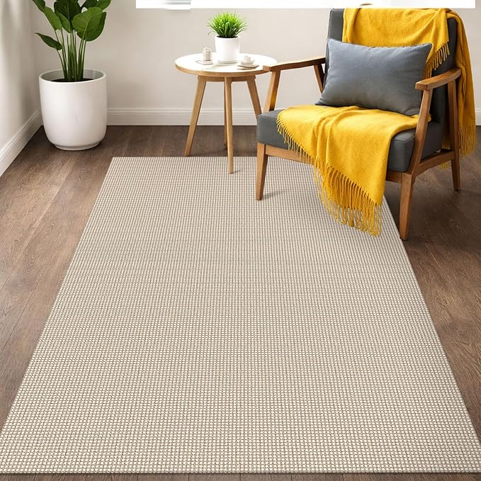 IOHOUZE Washable Area Rug 3x5 Non Slip Rubber Backed Woven Rugs for Entryway Rugs Indoor Outdoor Doormat Throw Rug Floor Carpet for Entrance Kitchen Front Door, Cream/Beige