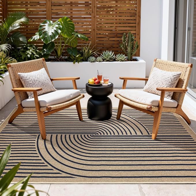 EDIMENS 3x5 Outdoor Rugs Easy Jute Porch Patio Rug Front Door Mat Entryway | Black Washable Non Slip Indoor Outdoor Rug Farmhouse Neutral Living Room Carpet for Backyard Porch Balcony