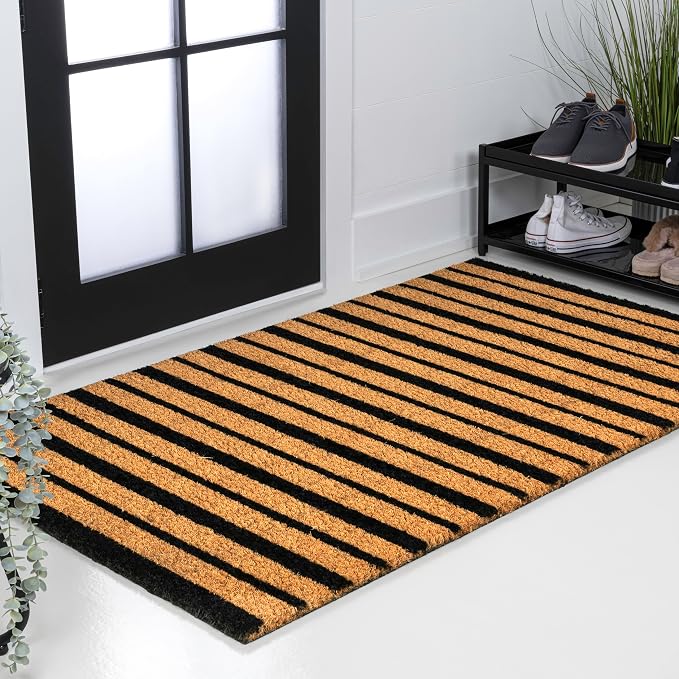 JONATHAN Y Natural Coir Indoor/Outdoor Area Rug 3X4 Natural/Black, Peater Classic Casual Commerical Doormat Ideal for Door Entrance, Patio, Porch, Backyard, Garages NRF108A-34