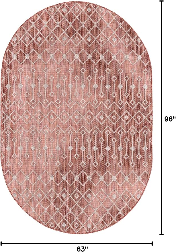 Unique Loom Outdoor Trellis Collection Area Rug - Tribal Trellis (5' 3" x 8' Oval, Rust Red/ Ivory)