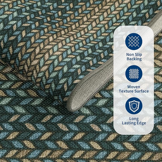 GarveeHome Washable 4x6 Area Rug Living Room Modern Easy Jute Area Rugs | Non Slip Stain Resistant Modern Bordered Bedroom Throw Carpet Indoor Outdoor Low Pile Area Rugs for Porch Kitchen, Slates