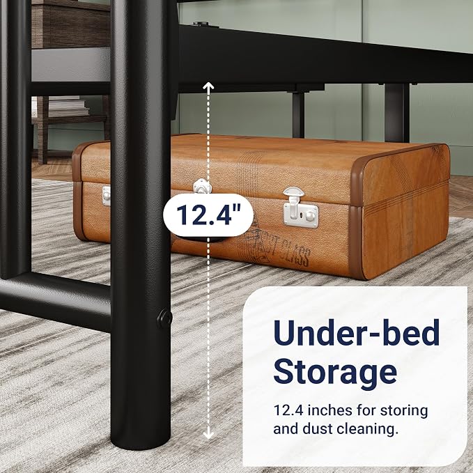 Allewie 14'' Queen Size Metal Platform Bed Frame, Vintage Headboard, Black | 50'' Tall Victorian Headboard/Footboard/Mattress Foundation/Under Bed Storage/No Box Spring Needed/Easy Assembly/Noise Free