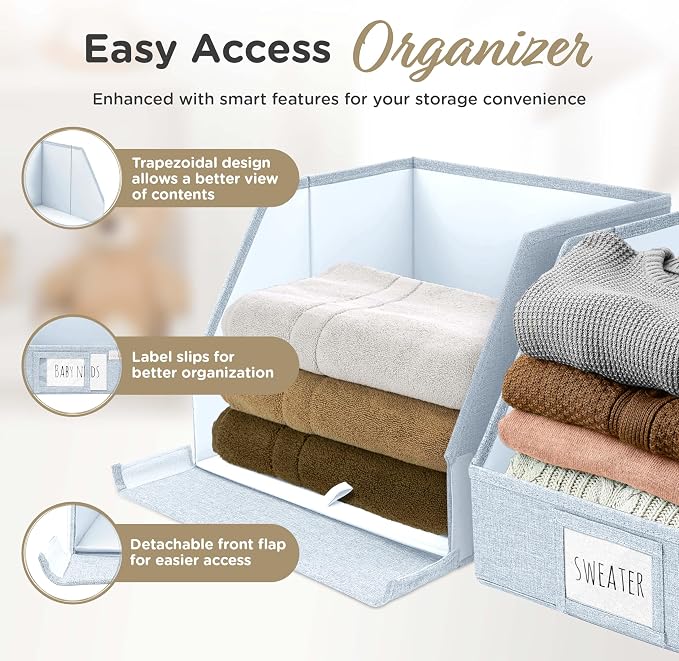 VIVIDECOR Open Front Trapezoid Closet Bins, Closet Storage Organizer for Shelves