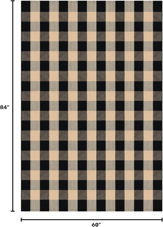 KILOCOCO Buffalo Plaid Checkered Rug 5x7 ft Living Room Rug Brown and Black | Machine Washable Rug for Front Porch, Indoor Outdoor Rugs, Cotton Dining Room Carpet, Low Pile Farmhouse Bedroom Rug