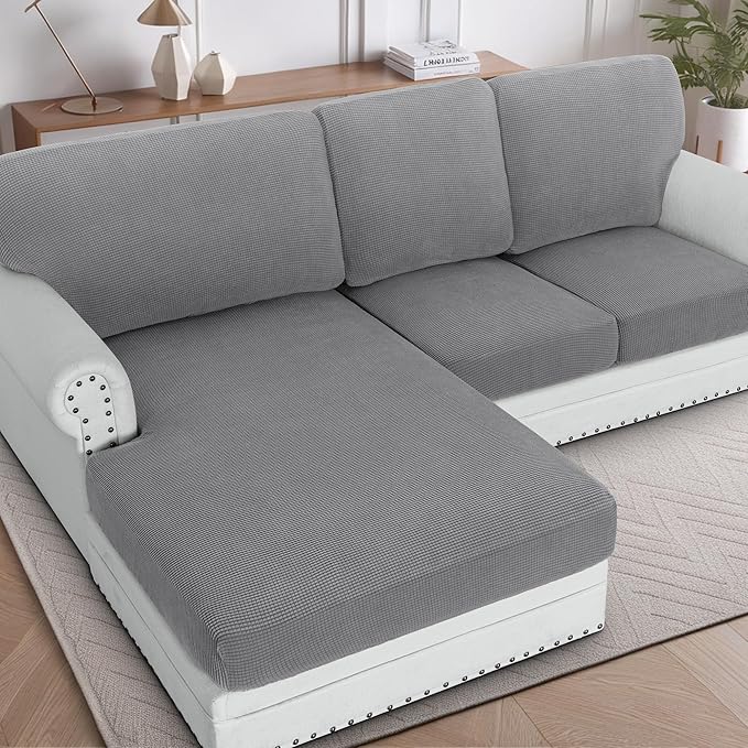 H.VERSAILTEX Backrest Cushion Covers Sectional Couch Back Cushion Covers for Sectional Sofa Set for Both Left/Right Couch (Back Only: 1 Chaise + 2 Sofa, Dove)