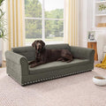 55" Dog Sofa for Medium to Large Dogs, Button Tufted Dog Couch Bed with Backrest and Armrests, Durable Memory Foam Pet Bed, Removable Cushion for Medium and Large Dogs, Dark Grey