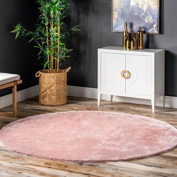 nuLOOM Loni Pink Solid Washable Area Rug, 4' Round