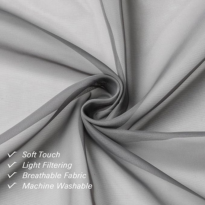 Lecloud Charcoal Grey Sheer Kitchen Curtains 36 Inch Length 2 Pcs, Sheer Voile - Image 3
