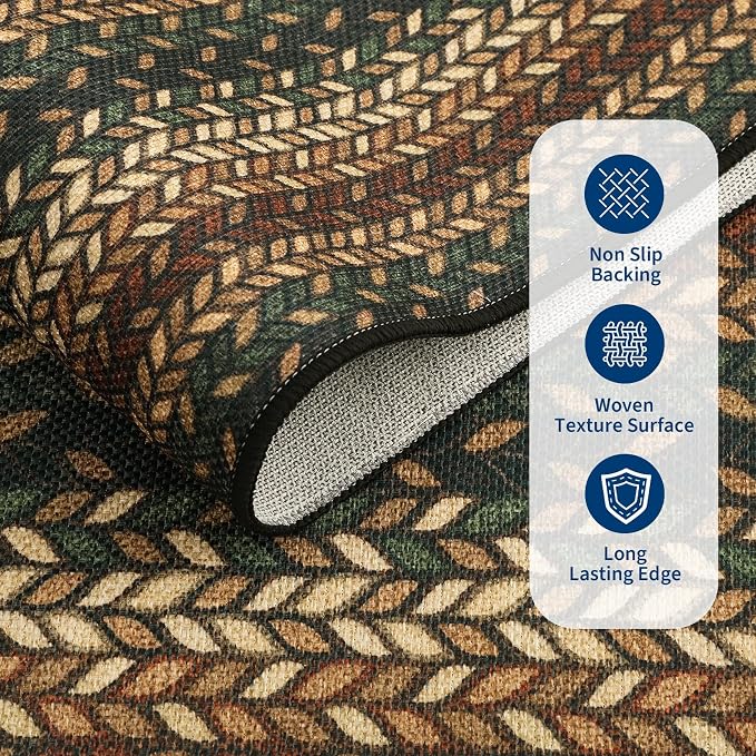 GarveeHome 2x3 Small Area Rug Entryway Easy Jute Door Mat Washable Rugs | Non Slip Stain Resistant Modern Bordered Bedroom Throw Carpet Indoor Outdoor Low Pile Area Rugs for Porch Kitchen, Rust/Black