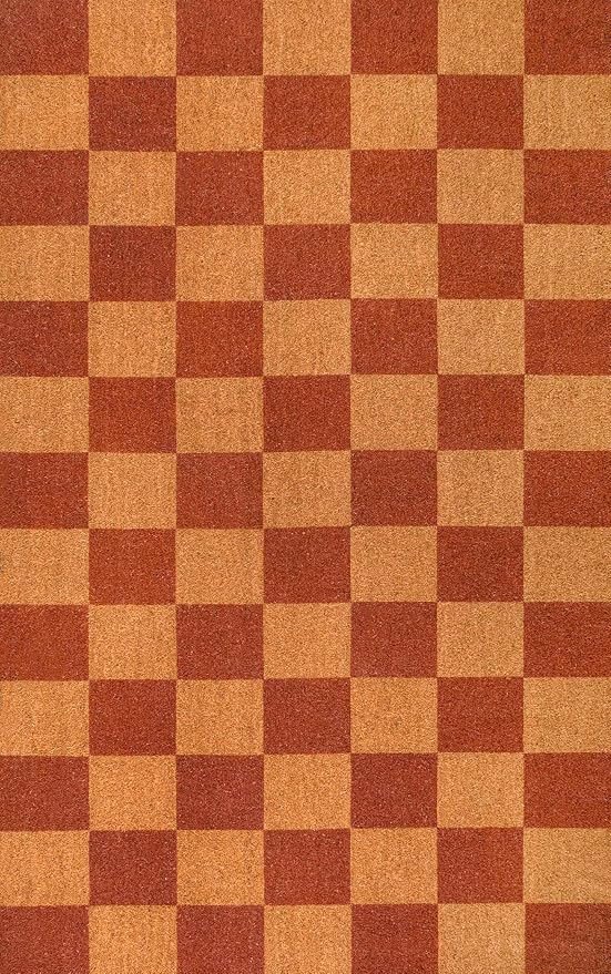 JONATHAN Y Checkered Coir Indoor Outdoor Doormat 3X5 Natural/Red, Porter Classic Farmhouse for Living Room, Bedroom, Kitchen, Office, Easy-Cleaning, High Traffic, Pet-Friendly, Non-Shedding NRF110A-3