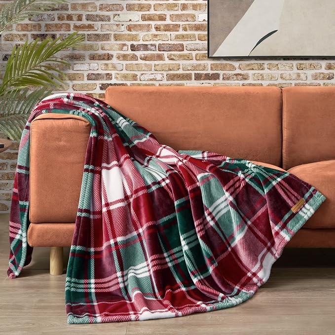 Lucky Brand Plush Winter Red Plaid 50"x70" Soft Throw Blanket - Luxurious Microfiber Plush Blanket for Ultimate Comfort and Cozy Warmth