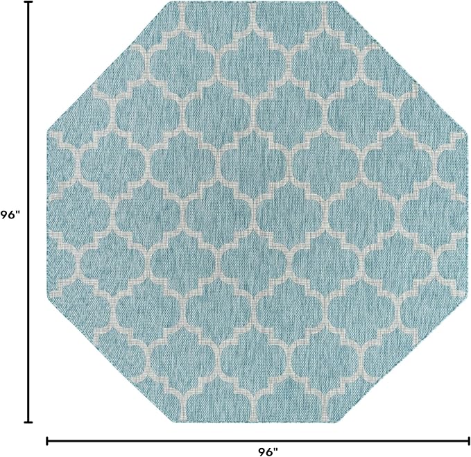 Unique Loom Outdoor Trellis Collection Area Rug (8' Octagon, Aquamarine/ Gray)