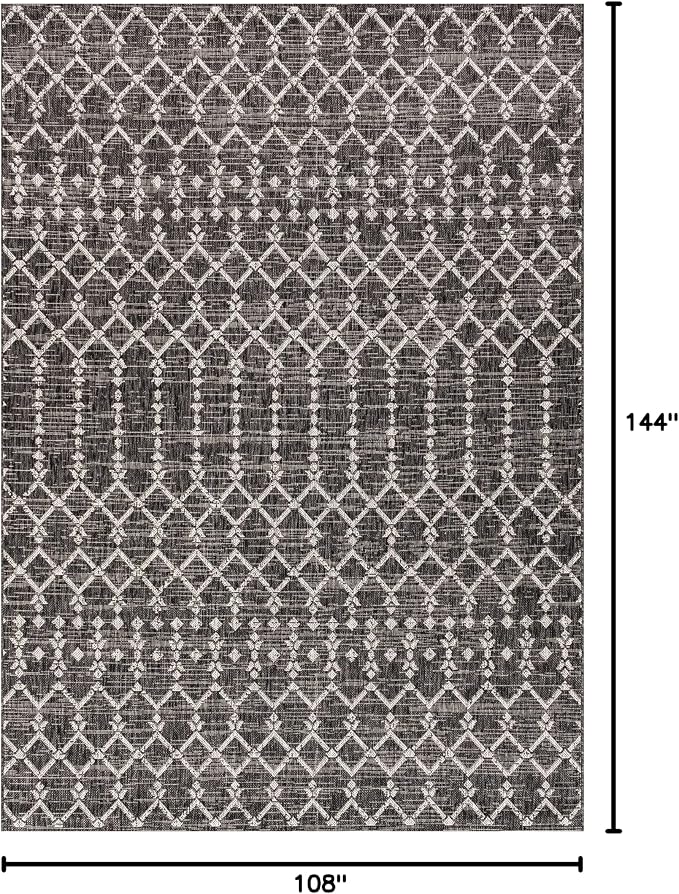 JONATHAN Y Moroccan Geometric Indoor Outdoor Area Rug 9X12 Black/Gray, Ourika Textured Weave for Backyard, Patio, Porch, Easy-Cleaning, High Traffic, Pet-Friendly, Non-Shedding (SMB108F-9)