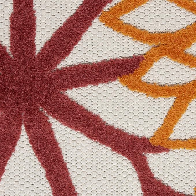 Nourison Home Aloha Indoor/Outdoor Red Multi Colored 5'3" x 7'5" Area Rug, Tropical, Botanical, Easy Cleaning, Non Shedding, Bed Room, Living Room, Dining Room, Deck, Backyard, Patio (5x7)