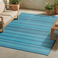 FH Home Outdoor Camping Rug - Waterproof, Fade Resistant, Reversible - Premium Recycled Plastic - Striped - Large Patio, Deck, Sunroom, RV - Havana - Turquoise - 9 x 18 ft Foldable