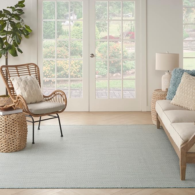 Nourison Home Courtyard Ivory Aqua 8' x Square Area Rug - Easy Clean, Non Shedding, Bed Room, Living Room, Dining Room, Kitchen (8' x Square)