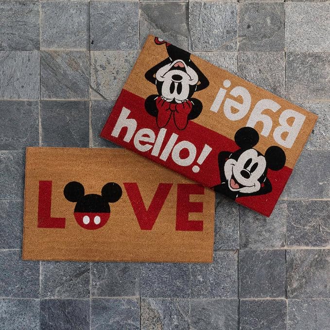 Gertmenian Disney Mickey Mouse Coir Doormat - 2x3 Welcome Mat (2-Pack), Ideal for High Traffic Areas in Front Door, Garage, Entryway - Come On in, Brown, 47534