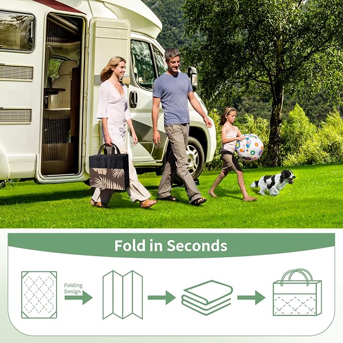 GENIMO Outdoor Rug, Waterproof Plastic Rugs for Patio, 6'x9' Coffee Beige | Outside Larger Leaf Carpet Mat for Porch Decor, Deck, Balcony, Camping, RV, Backyard, Picnic, Beach, Reversible, Foldable