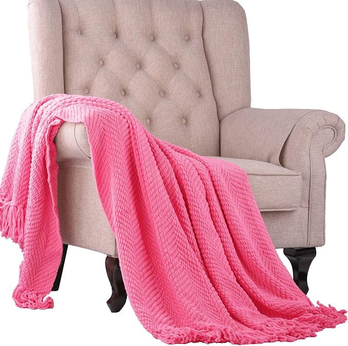 Home Soft Things Pink Throw Blanket Knitted Tweed Throw 50'' x 60'', Camellia Rose, Super Soft Cozy Warm Comfortable Breathable Throw for Living Room Chair Couch Bed Sofa Bedroom Home Décor