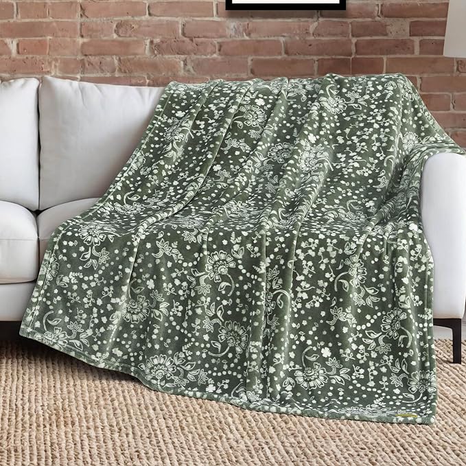 Lucky Brand 50" x 70" Plush Throw Blanket, Bandana Green Blanket for Sofa or Bed