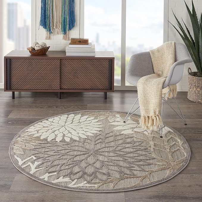 Nourison Home Aloha Natural 4' x Round Area Rug - Easy Clean, Non Shedding, Bed Room, Living Room, Dining Room, Kitchen (4' x Round)