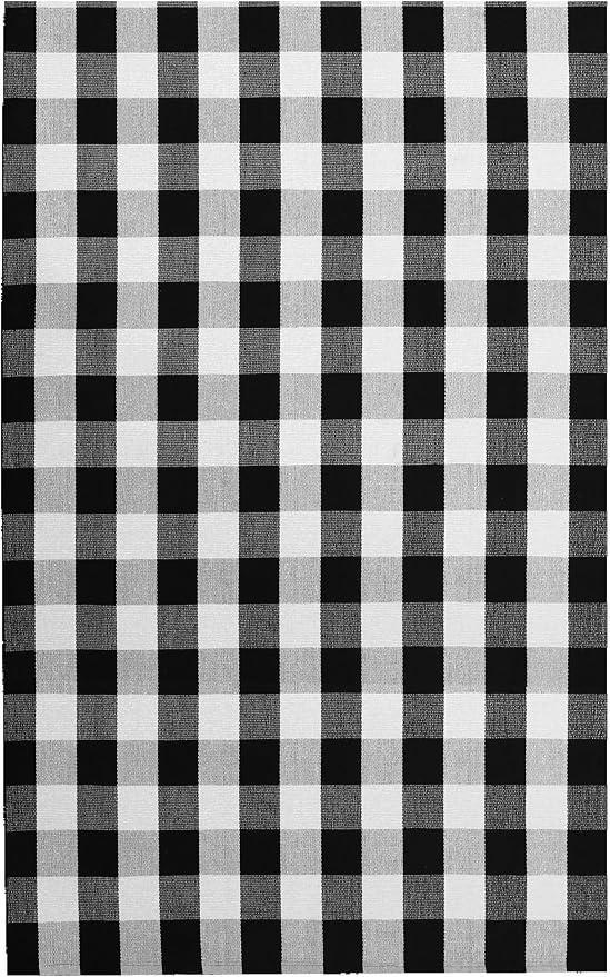 KILOCOCO Buffalo Plaid Checkered Rug 5x7 ft Black White Living Room Rug | Machine Washable Rug for Front Porch, Indoor Outdoor Rugs, Cotton Dining Room Carpet, Low Pile Farmhouse Bedroom Rug