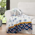 Jessica Simpson Plush 50"X70" Throw Blanket - Celeste White/Navy - Luxurious Plush Blanket for Ultimate Comfort and Cozy Warmth