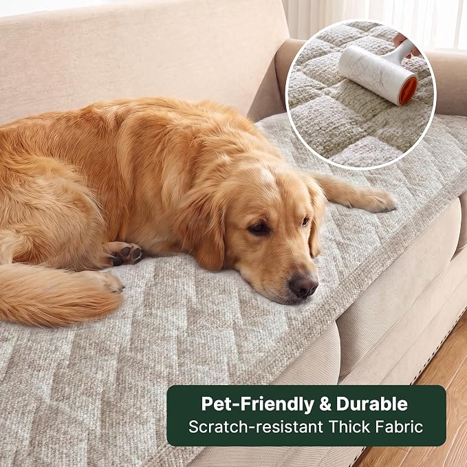 H.VERSAILTEX Chenille Couch Cover for Dogs Washable Soft Chair Armchair Covers Sectional Sofa Cover Color Blending Non-Slip Thick Couch Furniture Protector Pet Bed Covers(Heathered Beige, 28"x 47")
