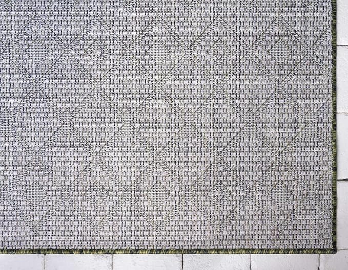 Unique Loom Outdoor Trellis Collection Area Rug - Tribal Trellis (10' x 14' 1" Rectangle, Green/ Natural)