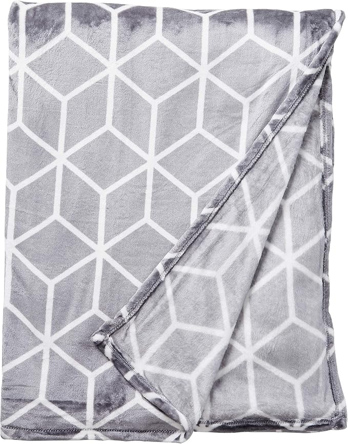 Elegant Comfort #1 Fleece Blanket on Amazon- Luxury Micro-Fleece Ultra Plush Cube Pattern - All Season Blanket, Full/Queen, Grey