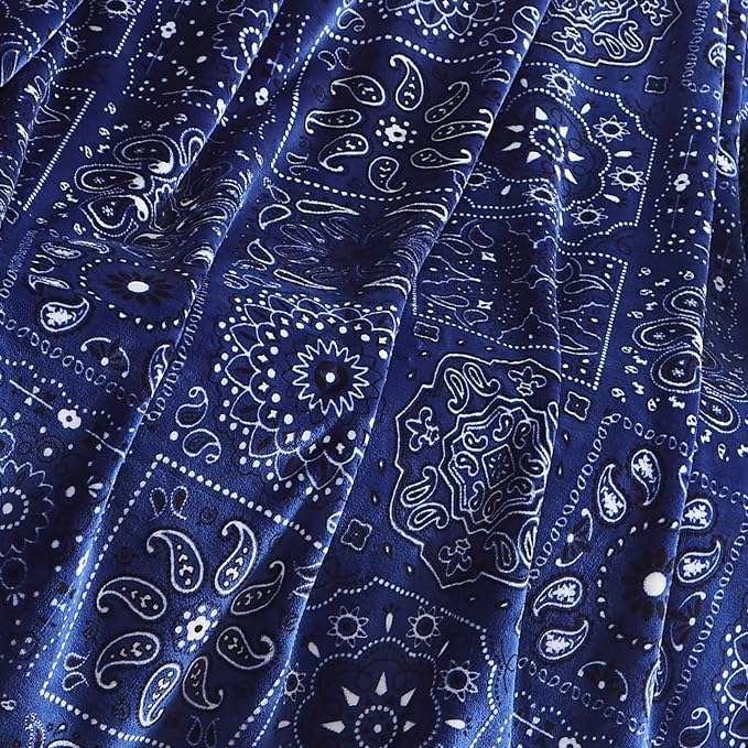 Lucky Brand 50" x 70" Plush Throw Blanket, Bandanny Navy Blue Blanket for Sofa or Bed