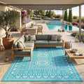 Garvee Reversible Outdoor Rug 6x9 for Patio, Waterproof Outdoor Area Rug, Modern Medallion Indoor Outdoor Rugs, Plastic Straw Rug for RV, Camping, Deck, Vintage Blue