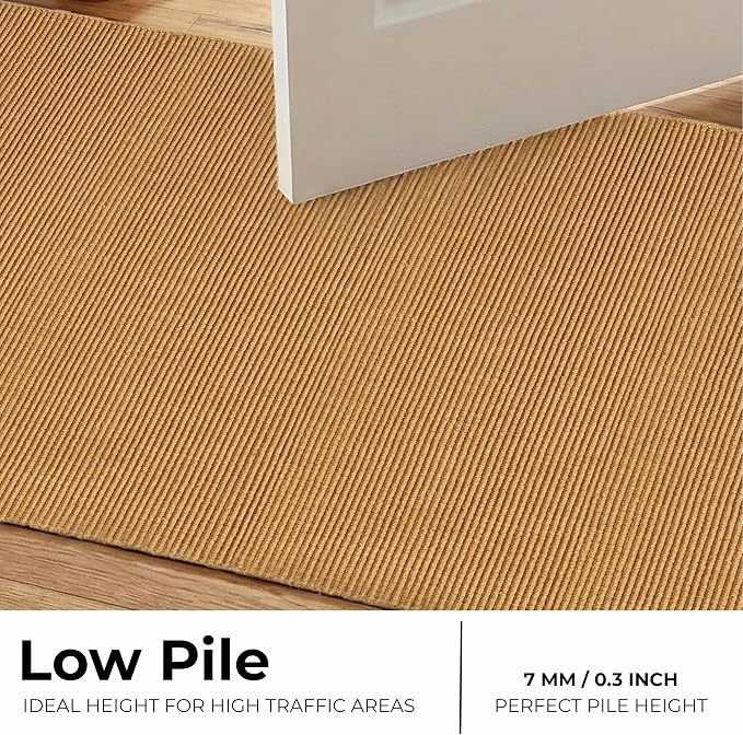 THE BEER VALLEY Woven Kitchen Runner Rug 2x6 Feet - Tan | Non Slip Outdoor Long Entry Door Runners for Hallways, Washable Indoor Bathroom Low Profile Rustic Rugs