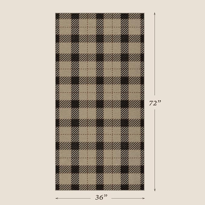 JTJ Easy Jute Kitchen Runner Rug 3x6, Washable Indoor Outdoor Farmhouse Plaid Runner, Non Slip Entryway Rug for Laundry Room, Hallway and Front Porch