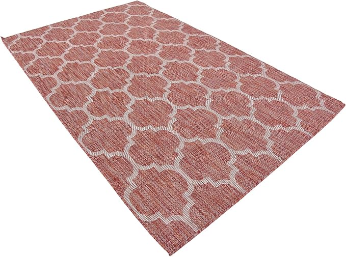 Unique Loom Outdoor Trellis Collection Area Rug (5' 3" x 8' Rectangle, Rust Red/ Ivory)
