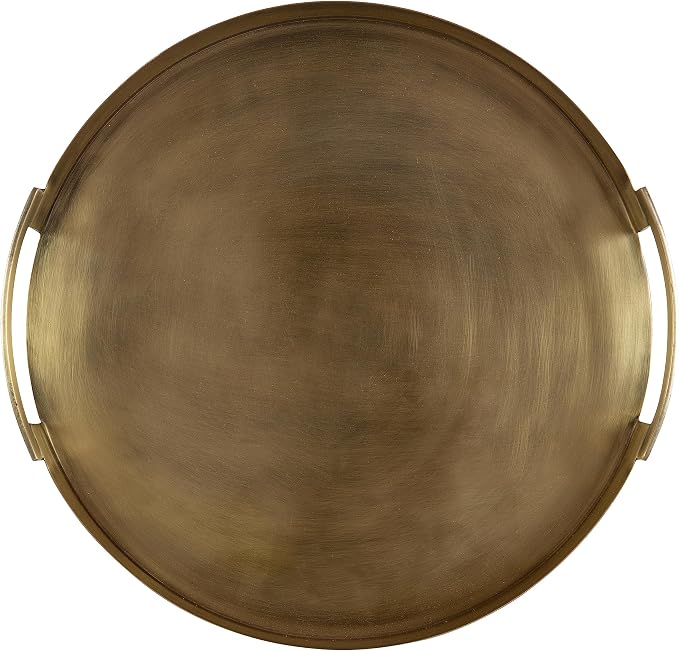 Kate and Laurel Myo Transitional Metal Round Tray; 15 x 15; Brass; Modern Glam Circular Decorative Serving Tray with Handles for Storage; Display; and Decor