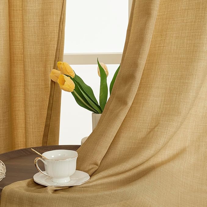 LAMIT Linen Curtains 90 Inch for Bedroom, Grommet Thick Linen Textured Sheer - Image 2
