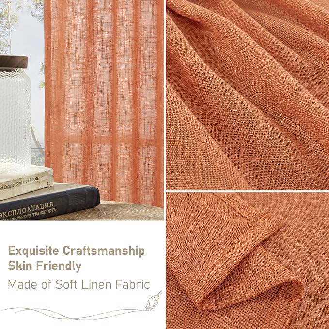 LAMIT Burnt Orange Linen Curtains 40 Inches Long - Image 6
