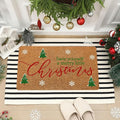 Moucuny 2 Pcs Christmas Outdoor Mat, Non Slip | Christmas Welcome Coir Door Outdoor Black White Stripe Rug Front Door Porch Entryway Decor, 24'' x 35'', 16'' x 28''