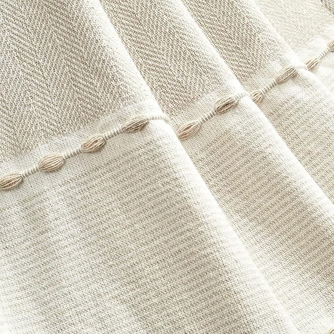 Lush Decor Herringbone Stripe Woven Tassel Yarn Dyed Cotton Throw Blanket 50" W x 60" L Neutral & White - Striped Throw Blankets - Beige Couch Blanket